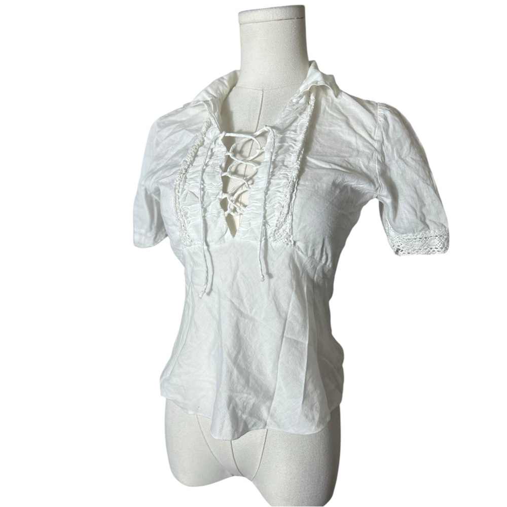 Vintage Rampage Lace-Up Cotton Top – Cottagecore Boho Chic - 247